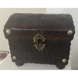 Vintage Peruvian Leather Embossed Folk Art Jewelry Box